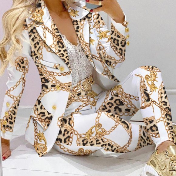 Chain Print Blazer Coat & Pant